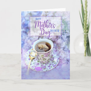 Cartes Pour Fêtes Annuelles Teacup fille et fleurs violettes Fête des mères