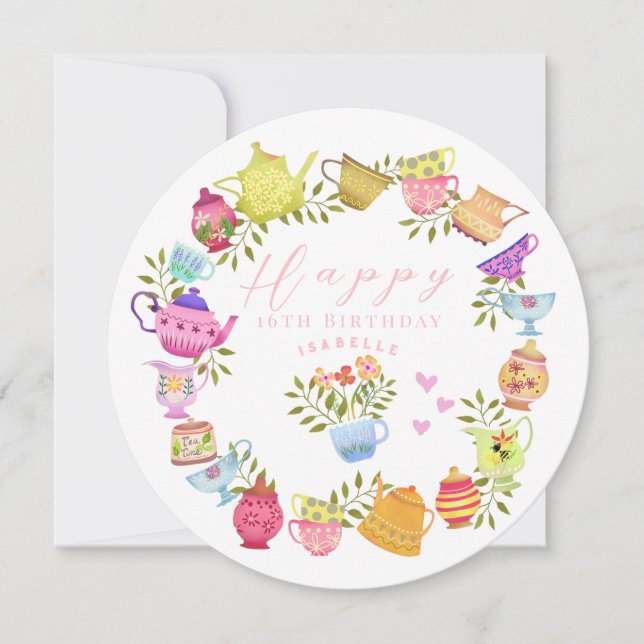Cartes Pour Fêtes Annuelles Teapots et tasses Anniversaire blanc (Devant)