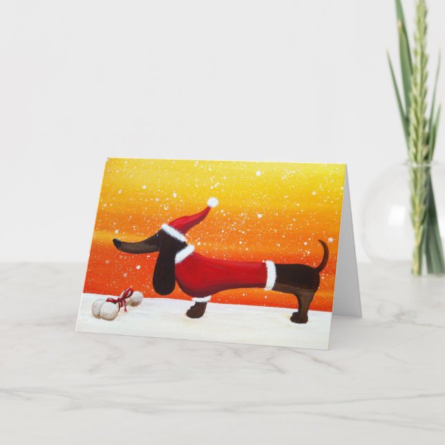 Cartes Pour Fêtes Annuelles Teckel de vacances et cadeau de Noël d'os de chien (Devant)