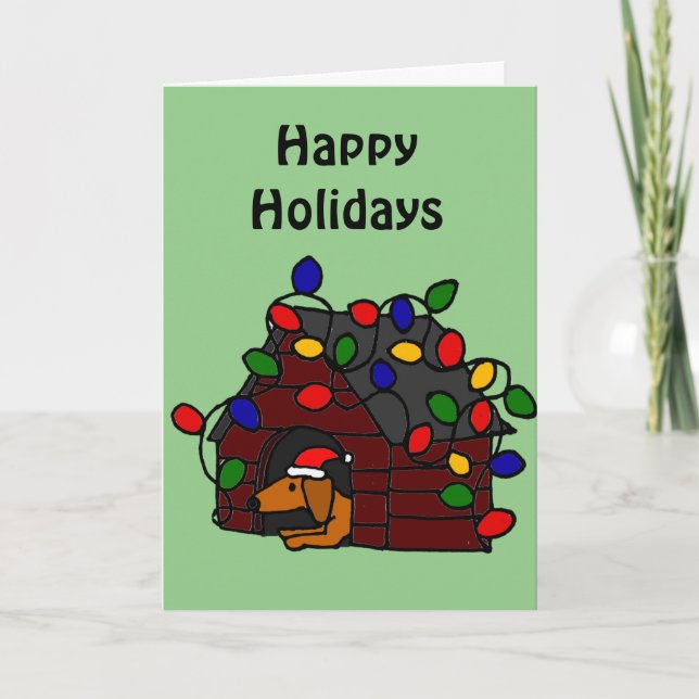 Cartes Pour Fêtes Annuelles Teckel drôle dans le chenil de Noël (Devant)