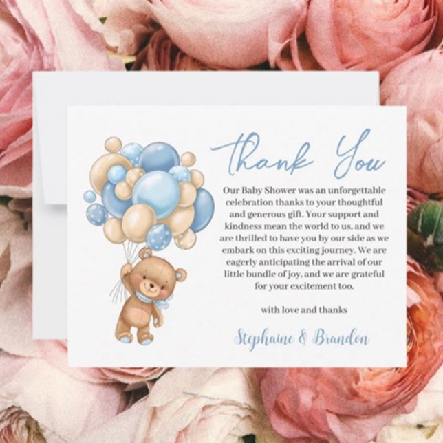 Cartes Pour Fêtes Annuelles Teddy Bear baby shower Garçon merci (Show your appreciation with a heartfelt "thank you")