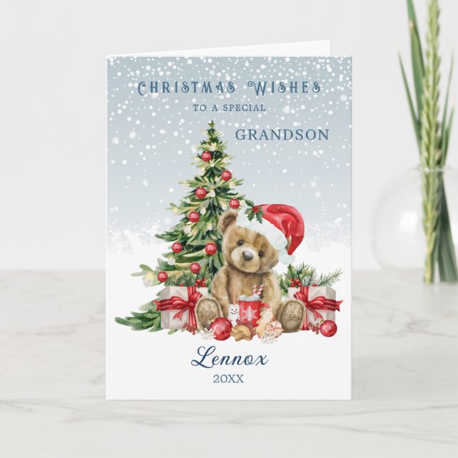Cartes Pour Fêtes Annuelles Teddy Bear Christmas Tree Grandson (Devant)