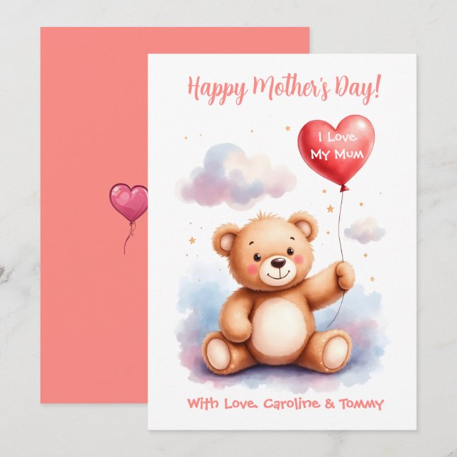 Cartes Pour Fêtes Annuelles Teddy Bear Heart Mothers Day (Devant / Derrière)