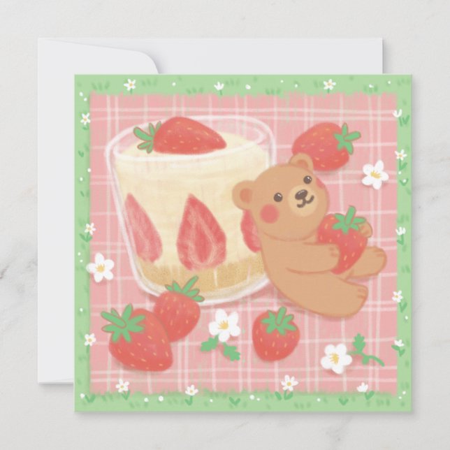 Cartes Pour Fêtes Annuelles Teddy Bear Picnic with Strawberries (Devant)