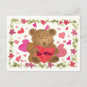 Cartes Pour Fêtes Annuelles Teddy Bear Valentine Aquarelle Be Mine