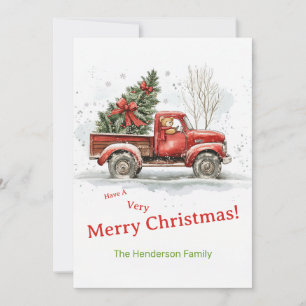 Cartes Pour Fêtes Annuelles Teddy Bear Vieux Camion Rouge Vintage Noël