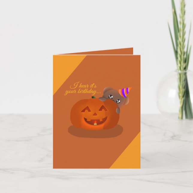 Cartes Pour Fêtes Annuelles Teddy Hiding Behind a Pumpkin Birthday Card (Devant)