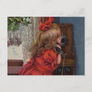Cartes Pour Fêtes Annuelles Téléphone Antique de Petite Fille de Noël