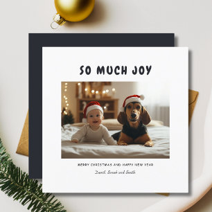 Cartes Pour Fêtes Annuelles Tellement de joie Noël Funny Baby Chien Photo Bleu