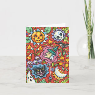 CARTES POUR FÊTES ANNUELLES TÉMOIN, CHAT, GHOST, COLORÉ HALLOWEEN FOLK GARDEN