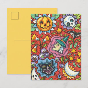 CARTES POUR FÊTES ANNUELLES TÉMOIN, CHAT, GHOST, COLORÉ HALLOWEEN FOLK GARDEN