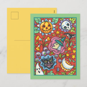 CARTES POUR FÊTES ANNUELLES TÉMOIN, CHAT, GHOST, COLORÉ HALLOWEEN FOLK GARDEN