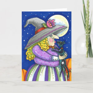 Cartes Pour Fêtes Annuelles TÉMOIN COULÉ AVEC CUISINE, CHAT NOIR KISS Blanc