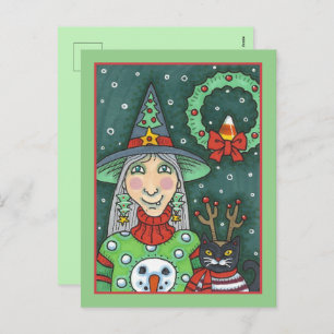 CARTES POUR FÊTES ANNUELLES TÉMOIN EN SWÉTER À NEIGE, CHAT NOIR XMAS HALLOWEEN