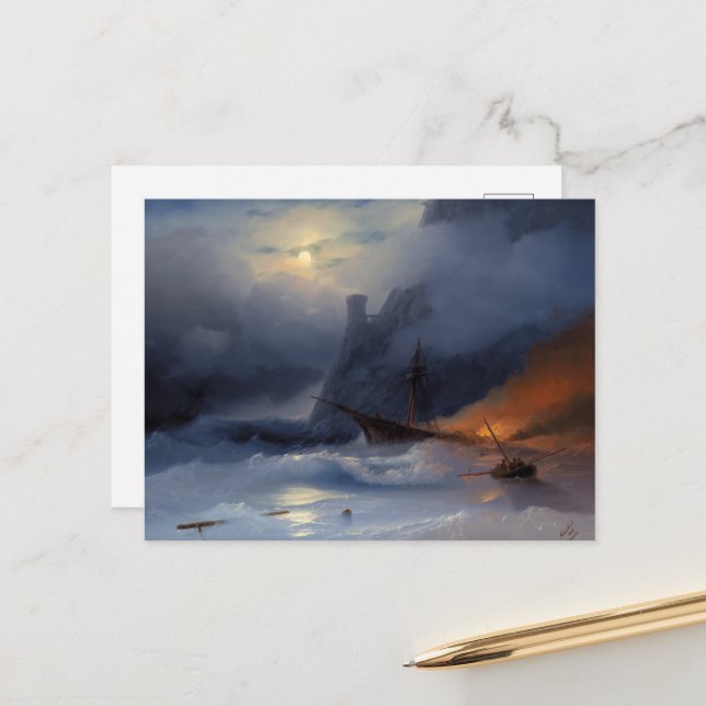 Cartes Pour Fêtes Annuelles Tempête par Ivan Aivazovsky (Devant/Arrière en situation)