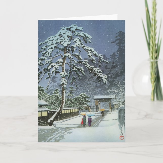 Cartes Pour Fêtes Annuelles Temple Honmonji en Neige - Kawase Hasui 川 瀬 巴 水 (Devant)