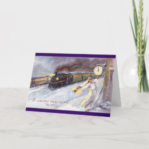 Cartes Pour Fêtes Annuelles Temps de père et année vintage de train nouvelle