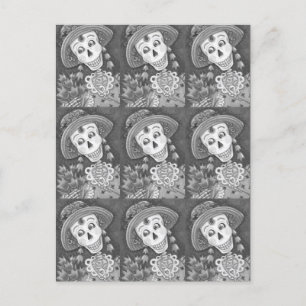 CARTES POUR FÊTES ANNUELLES TEMPS DE PRINTEMPS SKELLY ET TULIPS, LADY SKELETON