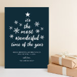 Cartes Pour Fêtes Annuelles Temps le plus merveilleux de l'année Bleu Script n<br><div class="desc">Plus Merveilleux Temps de l'année Bleu Script non photo Carte de vacances. Envoyez des voeux de vacances personnalisables et personnalisés à vos amis, collègues et famille dans des cartes de style simple, chic, élégant et moderne design photo festif, naturel minimaliste! Ci-dessous la calligraphie présente votre message de voeux personnalisé dans...</div>