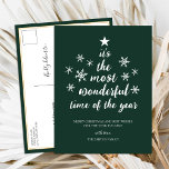 Cartes Pour Fêtes Annuelles Temps le plus merveilleux de l'année Green Script<br><div class="desc">Plus Merveilleux Temps de l'année Green Script non photo moderne Carte postale vacances. Envoyez des voeux de vacances à vos proches avec cette carte de vacances moderne et festive. Tous les textes sont pré-arrangés pour que vous personnalisiez facilement et rapidement avec vos propres détails. Joyeuses fêtes !</div>
