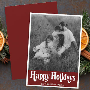 Cartes Pour Fêtes Annuelles Tendance Rétro Typographie Rouge Photo Heureux
