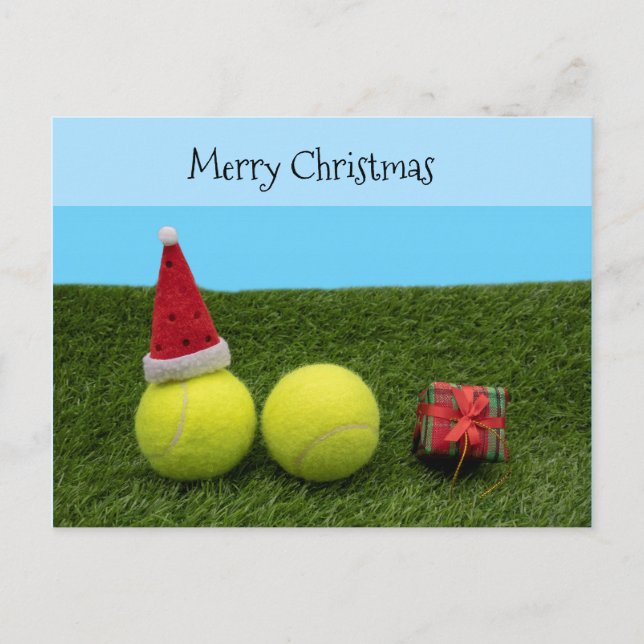 Cartes Pour Fêtes Annuelles Tennis avec chapeau de Santa Merry Christmas sur f (Devant)