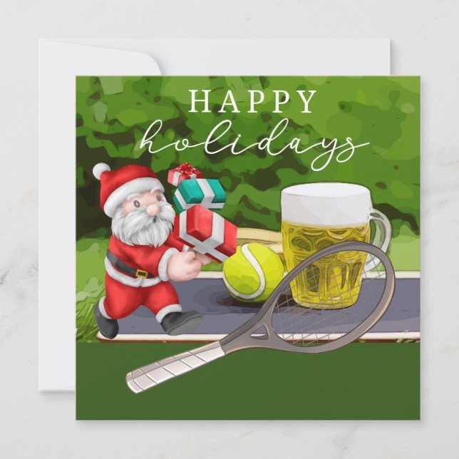 Cartes Pour Fêtes Annuelles Tennis avec le Père Noël Joyeux vacances à jouer (Devant)