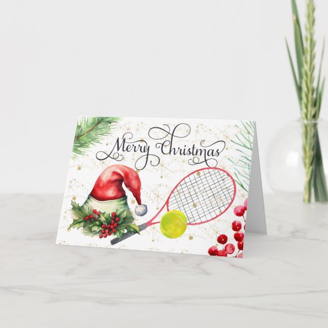 Cartes Pour Fêtes Annuelles Tennis balle de tennis de Noël Racket aquarelle (Devant)