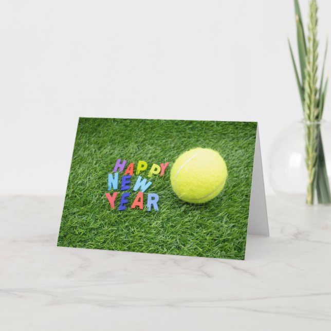 Cartes Pour Fêtes Annuelles Tennis bonne année & balle de tennis et chapeau de (Devant)