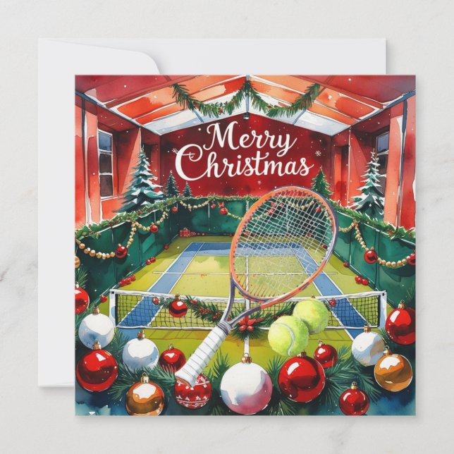Cartes Pour Fêtes Annuelles Tennis Christmas themed at Court (Devant)