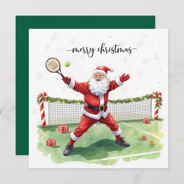 Cartes Pour Fêtes Annuelles Tennis Christmas with Santa Claus (Devant / Derrière)