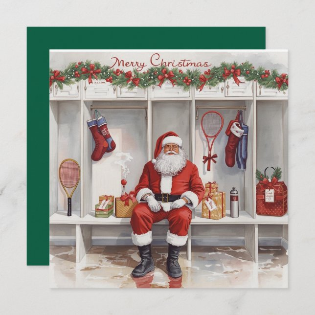Cartes Pour Fêtes Annuelles Tennis Christmas with Santa Claus (Devant / Derrière)