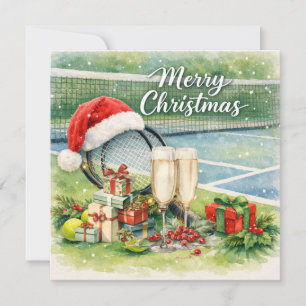 Cartes Pour Fêtes Annuelles Tennis de Noël avec raquette et balle sur le court