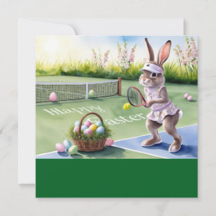 Cartes Pour Fêtes Annuelles Tennis Joueur de lapin Célébration de Pâques sur l
