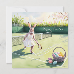 Cartes Pour Fêtes Annuelles Tennis Joueur de lapin Célébration de Pâques sur l