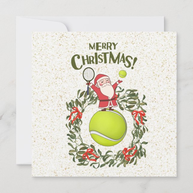 Cartes Pour Fêtes Annuelles Tennis Joyeux Noël avec le Père Noël (Devant)