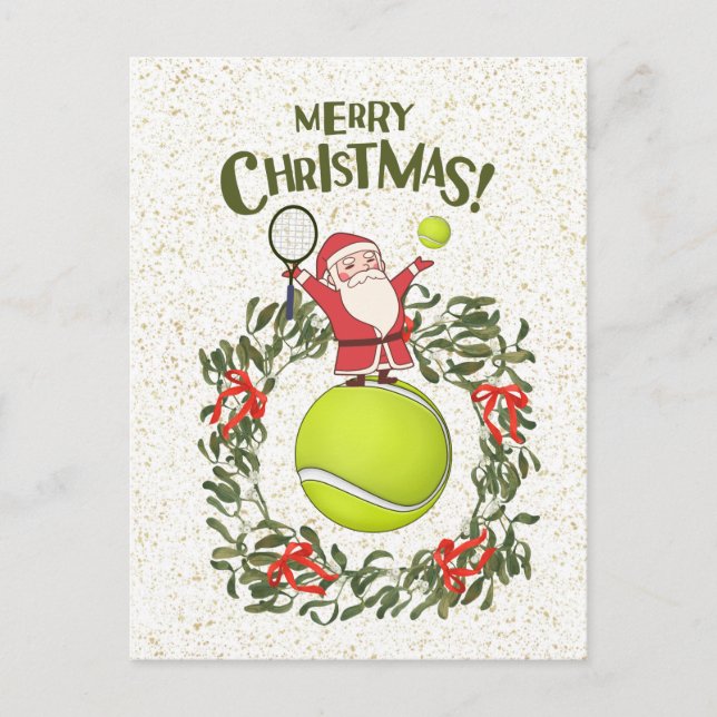 Cartes Pour Fêtes Annuelles Tennis Joyeux Noël avec le Père Noël (Devant)
