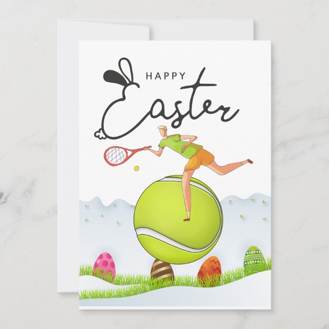 Cartes Pour Fêtes Annuelles Tennis Joyeux Pâques à Tennis Joueur avec oeufs (Devant)