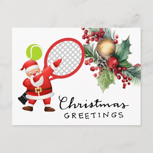 Cartes Pour Fêtes Annuelles Tennis Noël avec aquarelle raquette (Devant)