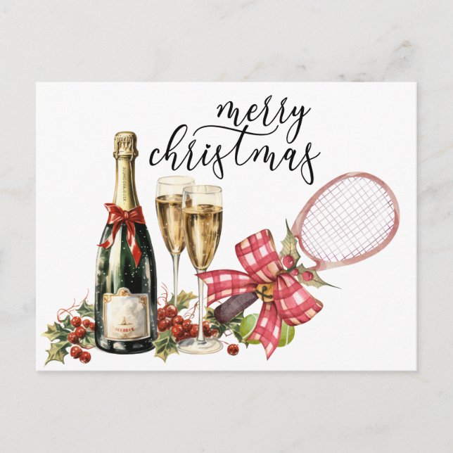 Cartes Pour Fêtes Annuelles Tennis Noël avec aquarelle raquette (Devant)