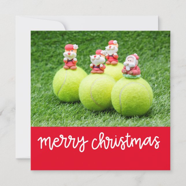 Cartes Pour Fêtes Annuelles Tennis Noël avec balle de tennis avec le Père Noël (Devant)