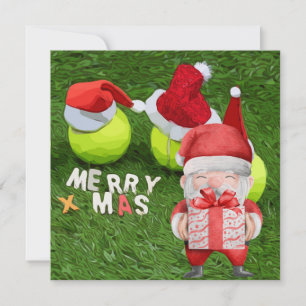 Cartes Pour Fêtes Annuelles Tennis Noël avec balle de tennis et Santa hat Ho