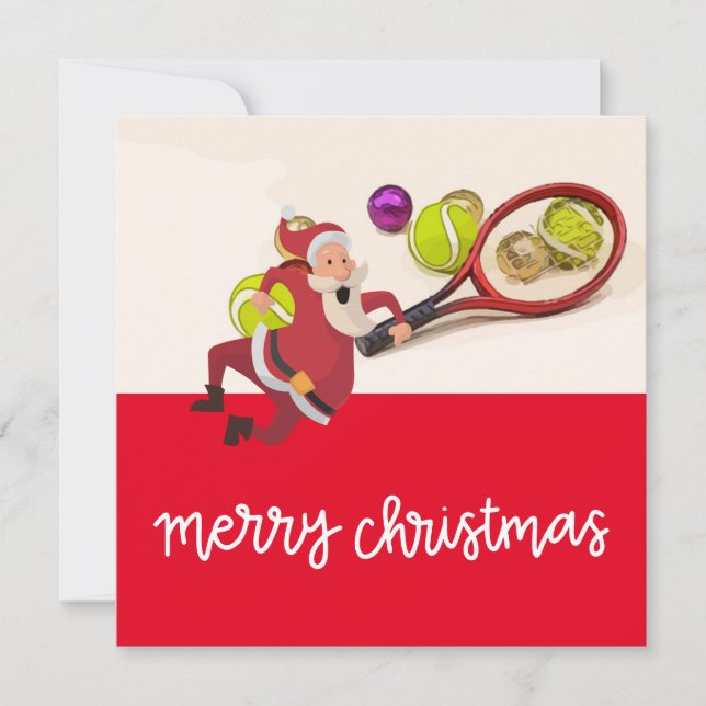 Cartes Pour Fêtes Annuelles Tennis Noël avec le Père Noël Raquette Balle Rouge (Devant)