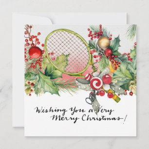 Cartes Pour Fêtes Annuelles Tennis Noël avec raquette et couronne de Noël