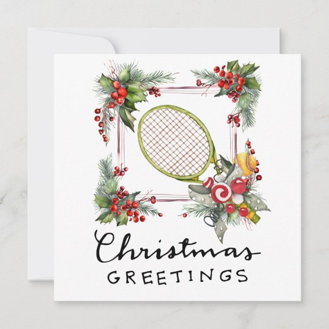 Cartes Pour Fêtes Annuelles Tennis Noël avec raquette et couronne de Noël (Devant)