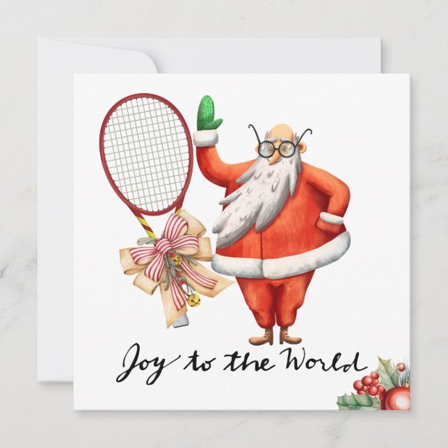 Cartes Pour Fêtes Annuelles Tennis Noël avec raquette et couronne de Noël (Devant)