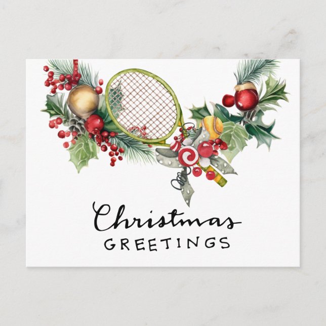 Cartes Pour Fêtes Annuelles Tennis Noël avec raquette et couronne de Noël (Devant)