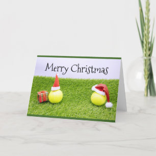 Cartes Pour Fêtes Annuelles Tennis Noël & balle de tennis et Santa hat Postc