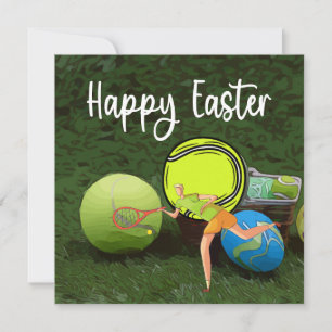 Cartes Pour Fêtes Annuelles Tennis Pâques avec balle et œufs sur les vacances