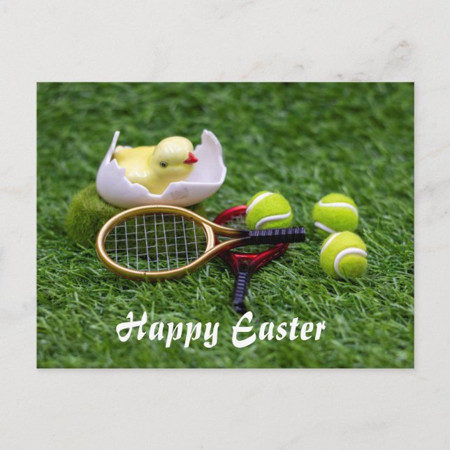 Cartes Pour Fêtes Annuelles Tennis Pâques vacances avec raquette et balles (Devant)